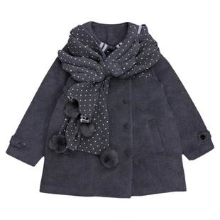 小猫藏星StarryKitty原创翻领波点大衣冬毛呢加厚「灰调韩亚氛围