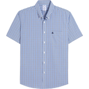 [易打理]Brooks Brothers/布克兄弟男士夏新款纯棉格纹短袖衬衫