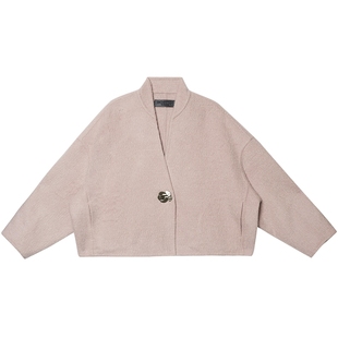 EXCEPTION例外女装绵羊毛混纺交叠领插肩蝙蝠袖设计双面呢外套女