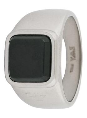 阿玛尼男士宽版方形主石镶嵌戒指