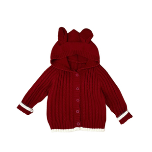 女童冬款新年洋气连帽毛衣女宝宝韩版年服加厚毛衣婴幼儿保暖上衣