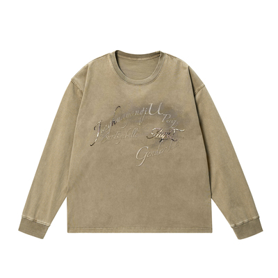 JHYQ净化眼球秋季卫衣男水洗做旧复古320g重磅宽松字母长袖T恤