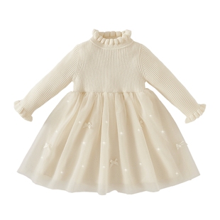 [抗起球]女童连衣裙秋冬新款儿童演出服宝宝网纱公主裙过年拜年服