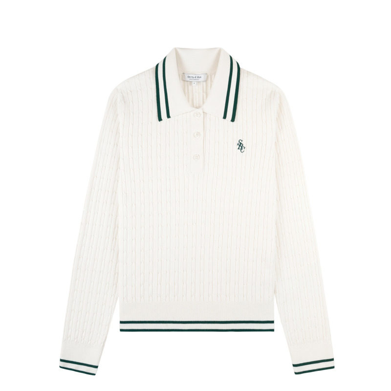 [七折礼遇]Sporty&Rich 女士网球风绞花针织毛衣Polo