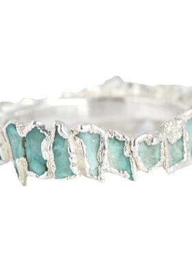 天然浅蓝色绿松石带状宝石戒指