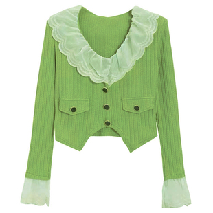 十三行2025新款春季娃娃领小香风打衣衫针织开衫外套长袖T恤女装