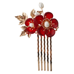 发梳插梳古风琉璃发簪头饰秋冬红色过年发饰汉服宋制配饰气质百搭