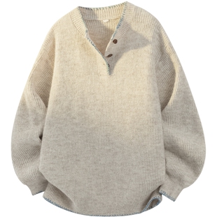 班尼路SK春季款毛衣男慵懒风V领纽扣宽松百搭简约休闲男士长袖YS