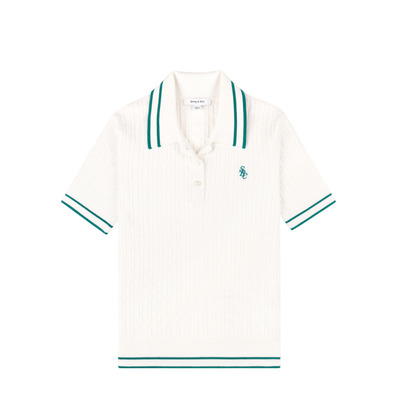 Sporty&Rich British Sports系列女士老钱网球风绞花撞色短袖Polo