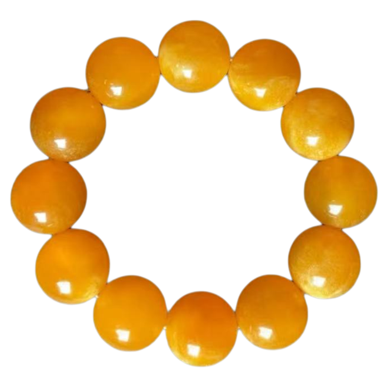天然蜜蜡手串男女款鸡油黄单圈圆珠手链琥珀手链俄料妖花二代配饰