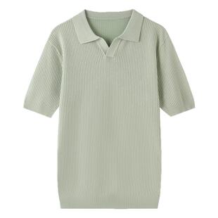 短袖POLO衫男夏季薄款针织翻领T恤高级感休闲纹理透气马球衫上衣