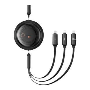 倍思伸缩三合一数据线Typec充电线pd100w快充一拖三适用苹果16/15华为MacBook笔记本电脑车载USB充电器线多头