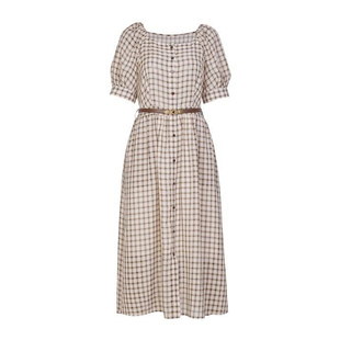 婉甸夏季米咖格纹短袖连衣裙1242N25RS2YX