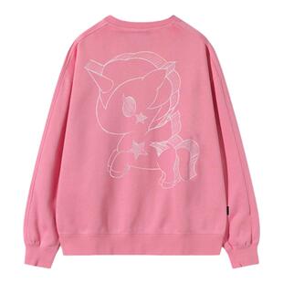 tokidoki潮牌侧缝拼接圆领卫衣男女款情侣IP卡通宽松休闲2024秋款