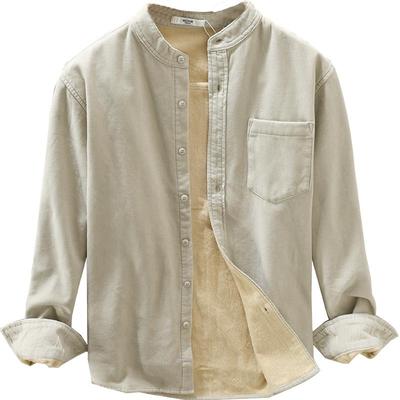 复古立领加绒灯芯绒长袖衬衫