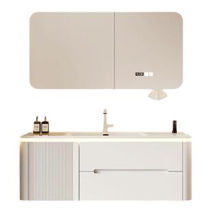 侧边收纳橡木烤漆浴室柜陶瓷一体盆套装洗脸盆柜组合洗手池洗漱台