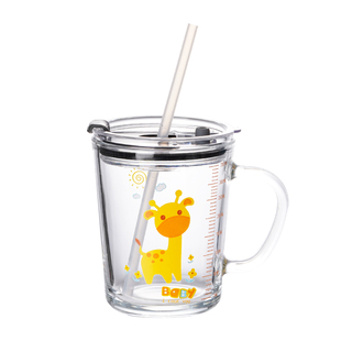 家用宝宝牛奶杯带盖刻度儿童吸管水杯早餐玻璃杯微波炉可加热量杯