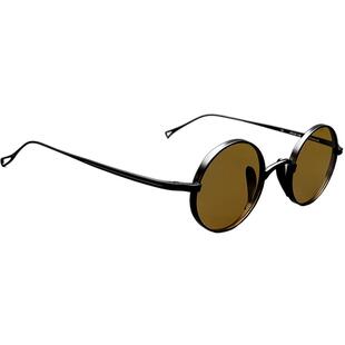 本万年龟纯钛圆框墨镜偏光防紫外线女复古超轻浅茶色太阳镜男小脸