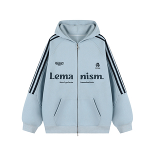 lemanism美式潮牌三条杠印花开衫卫衣男2025新款情侣款连帽外套