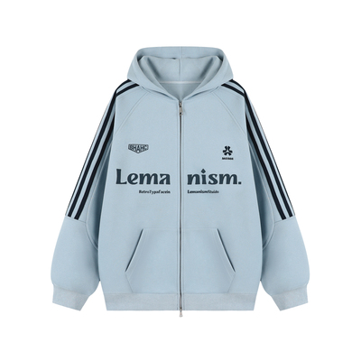 lemanism美式潮牌三条杠印花开衫卫衣男2025新款情侣款连帽外套