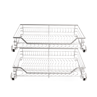 橱柜拉篮304不锈钢厨房橱柜抽屉式碗篮碗碟篮双层缓冲阻尼轨道