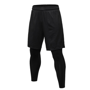 假两件运动裤男篮球田径跑步吸汗速干紧身裤健身房训练打底长裤秋