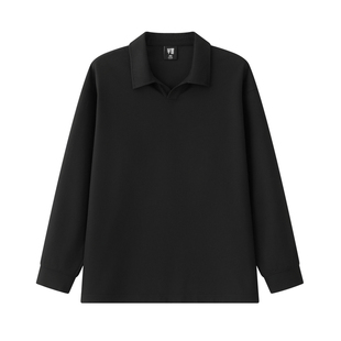 半墨大码男装海鸥领长袖T恤男士春季新款宽松肌理感翻领POLO衫潮