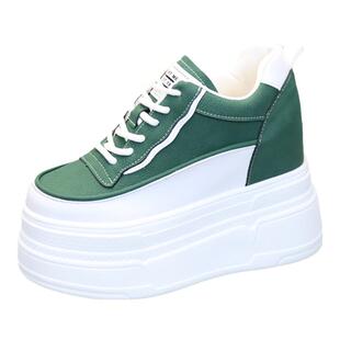 真皮厚底小白鞋女2024新款休闲运动鞋小个子女鞋显瘦内增高12厘米