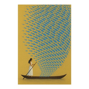 划船少女马蒂斯客厅装饰画飞鱼满载而归复古抽象沙发背景墙壁挂画