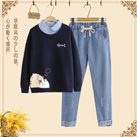 Синий демисезонный комплект, светлые осенние штаны