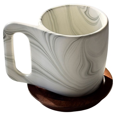 复古哑光墨染绿卷纸杯陶瓷马克杯