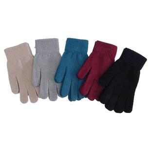 纯色针织手套男女士秋冬季保暖加绒弹力毛线分指学生骑行防寒手套