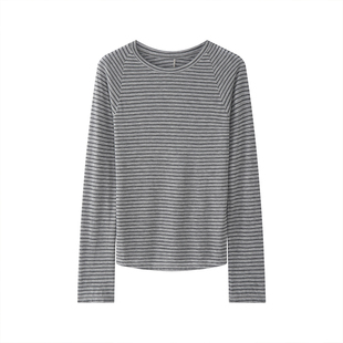 DID DAILY:Ianthe 莱赛尔天丝蚕丝混纺色织条纹无侧缝舒适长袖T恤