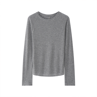 DID DAILY:Ianthe 莱赛尔天丝蚕丝混纺色织条纹无侧缝舒适长袖T恤