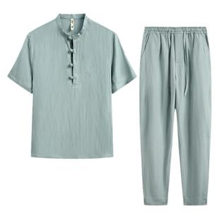 2025夏季新款棉麻套装男短袖T恤中国风国潮宽松薄款透气亚麻上衣