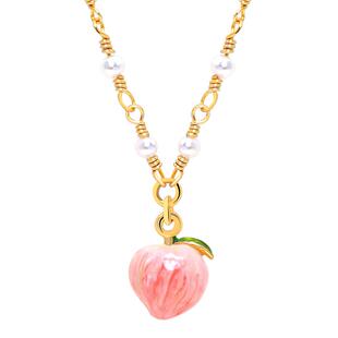 Juicy Grape粉色桃子吊坠锁骨链法式珐琅水蜜桃项链闺蜜女友礼物