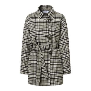 【复古经典】VGRASS丝羊毛格纹大衣冬季新款牛角扣盘扣毛呢外套女