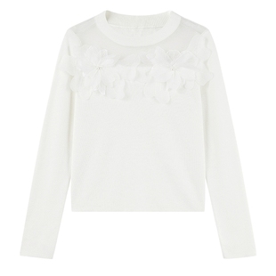 镂空套头毛针织衫 2026春季新款女装优雅风今年流行网纱拼接上衣