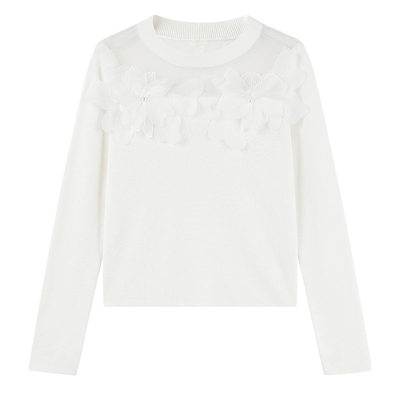 秋水伊人镂空套头毛针织衫上衣