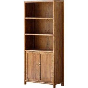 实木书架老榆木储物柜落地一体靠墙新中式榫卯置物架定制环保儿童