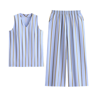 悦内带胸垫睡衣女士夏季夏款纯棉无袖背心阔腿裤长裤家居服高级感