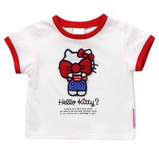 日本2026夏女童凯蒂猫刺绣 hello kitty 美乐蒂酷洛米圆领短袖T恤