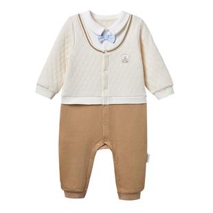 全棉时代满月百天宝宝衣服男宝春秋装婴幼儿针织假两件连体衣哈衣