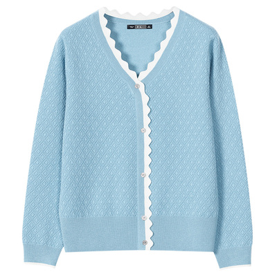 横行道V领宽松套头长袖针织衫女