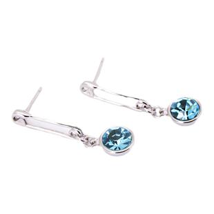 曲别针耳钉S925纯银蓝色锆石流苏耳环个性时尚耳坠文艺气质耳饰品