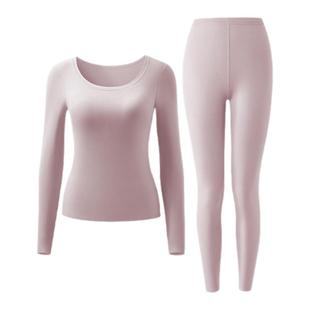 菇娘家德绒带胸垫保暖内衣女大码冬新款秋衣秋裤上衣内搭打底套装