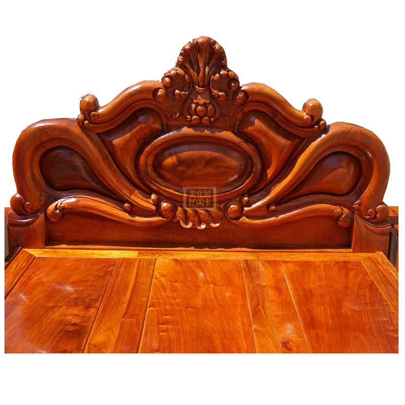 缅甸花梨木红木床欧式床结婚床1.8米双人床大果紫檀木床加厚独板