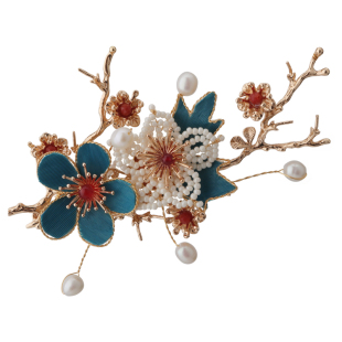 竹影林曦 点翠发冠 女 古风米珠系列发簪女 盘发百搭明制汉服头饰