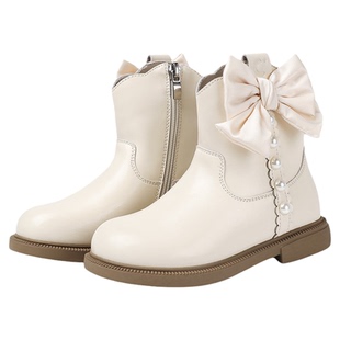 千百度儿童马丁靴2025冬季新款时尚加绒保暖皮靴女童百搭公主短靴