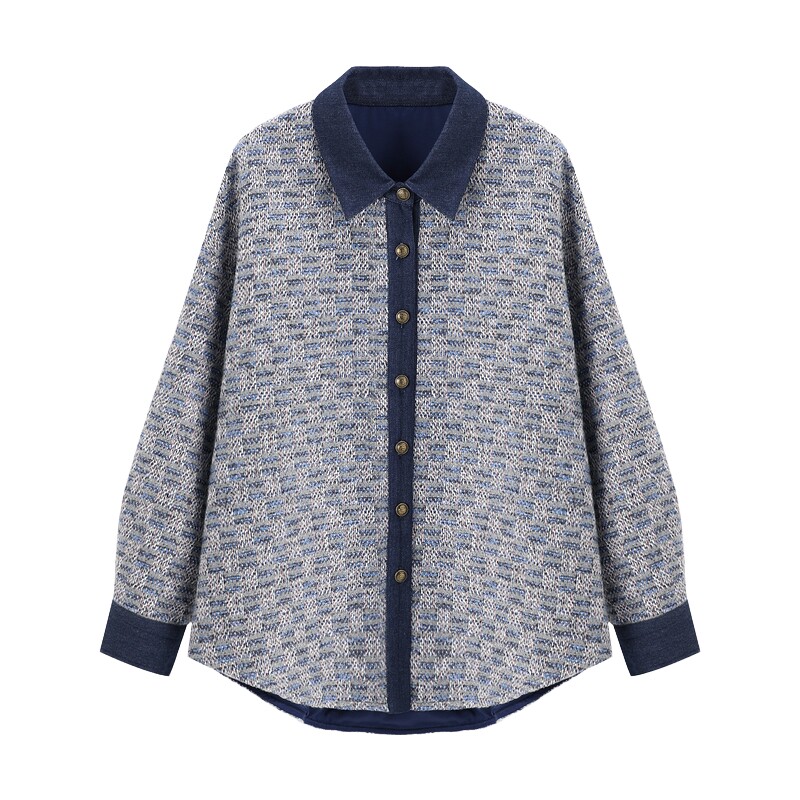 百家好牛仔拼接小香风衬衫外套女